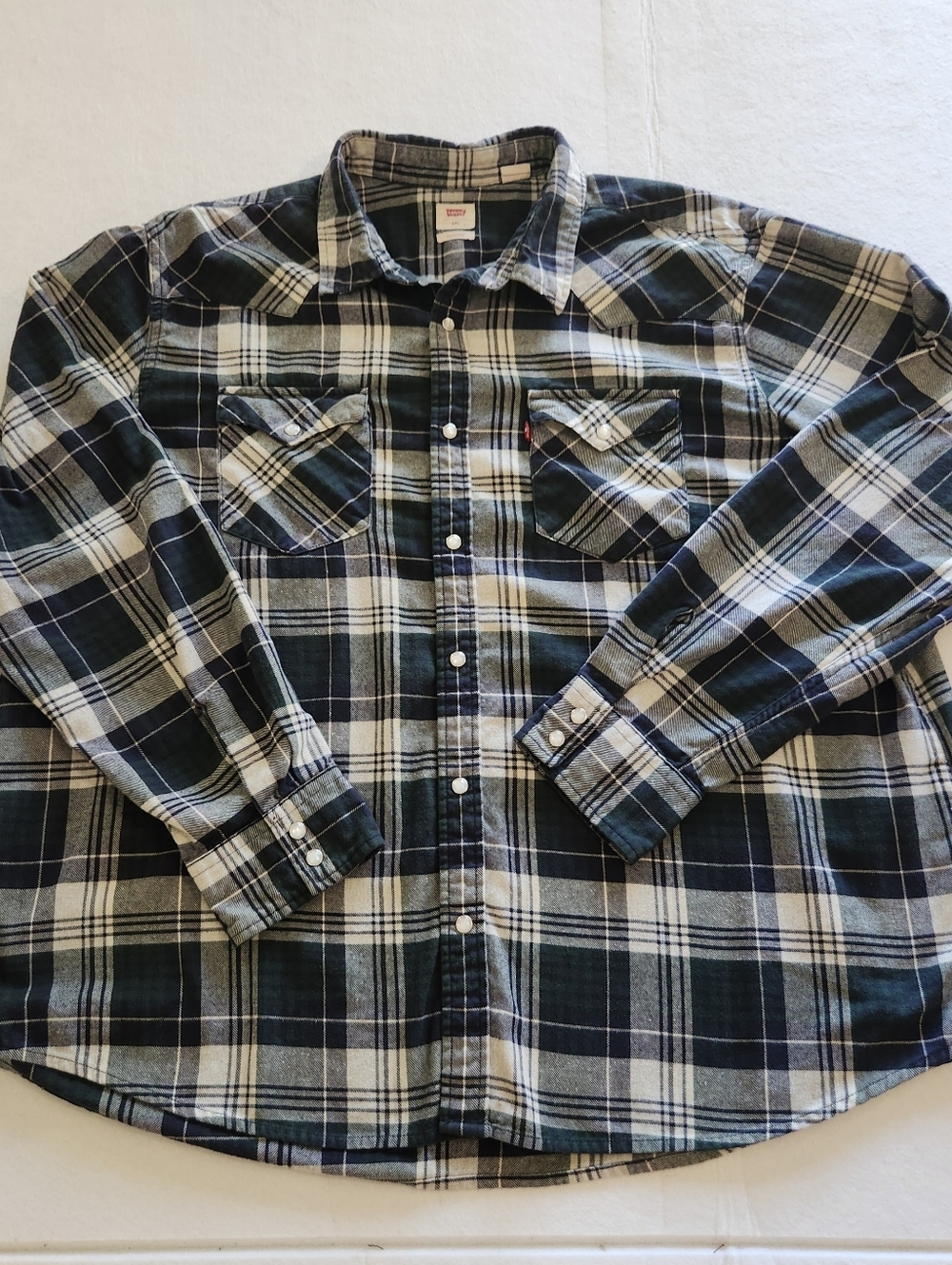 Levi's Men's Black & White Plaid Western Pearl Snap Flannel Shirt Size XXL